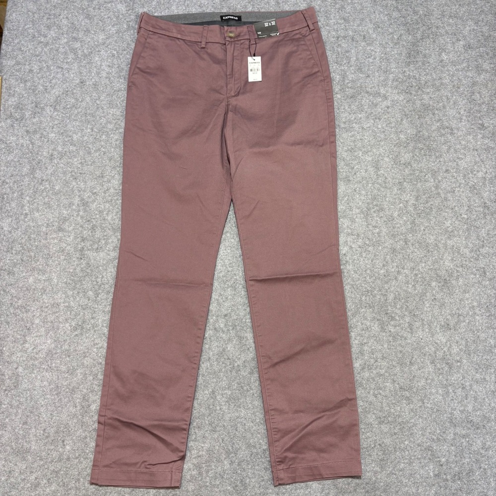 Express Slim Hyper Stretch Temperature Control Chino Pants Mauve Burgundy 32x32